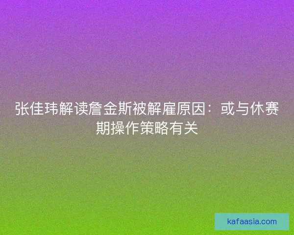 张佳玮解读詹金斯被解雇原因：或与休赛期操作策略有关
